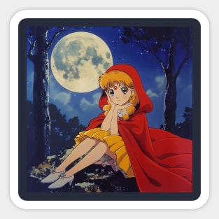 Retro Anime Red Riding Hood Night Forest Vintage 70s 80s 90s Sticker